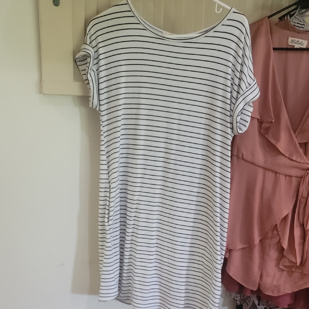 Tshirt Dress Dress with Cuffed Short Sleeves
